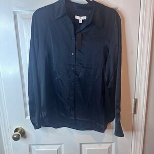 NWT Banana Republic M Silk Button Down Shirt Black Long Sleeve Medium NWT